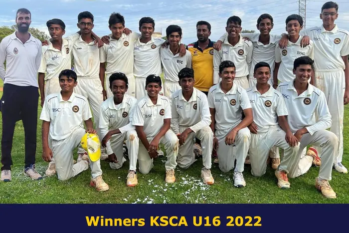 Kreeda Kshetra squad with the KSCA Under-16 winners trophy, 2022