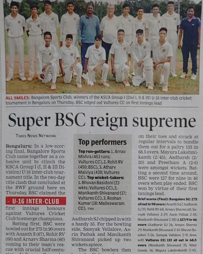 Newspaper cutting reporting on the Under-16 inter-club final