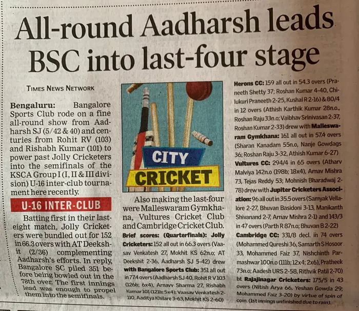 Newspaper cutting reporting on the semi-final